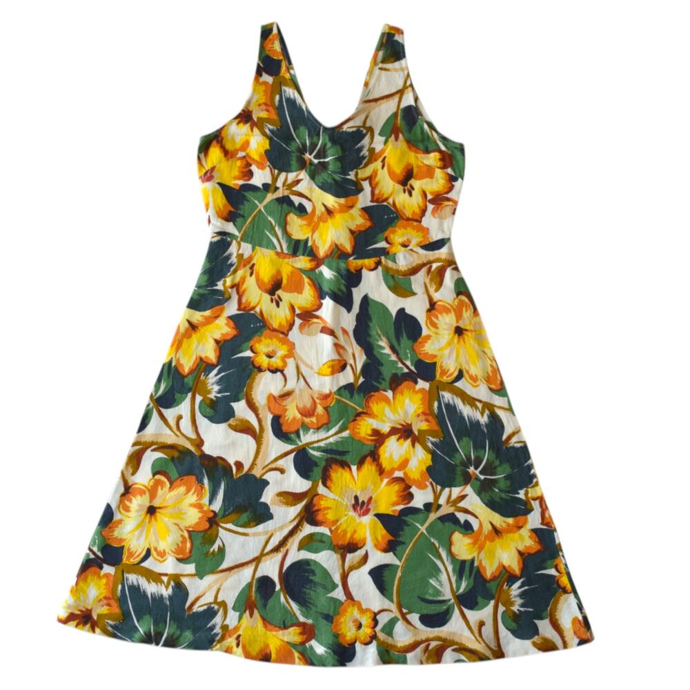 Ann Taylor Factory Yellow Floral Linen Blend Dress Size 6 - Summer Garden Party